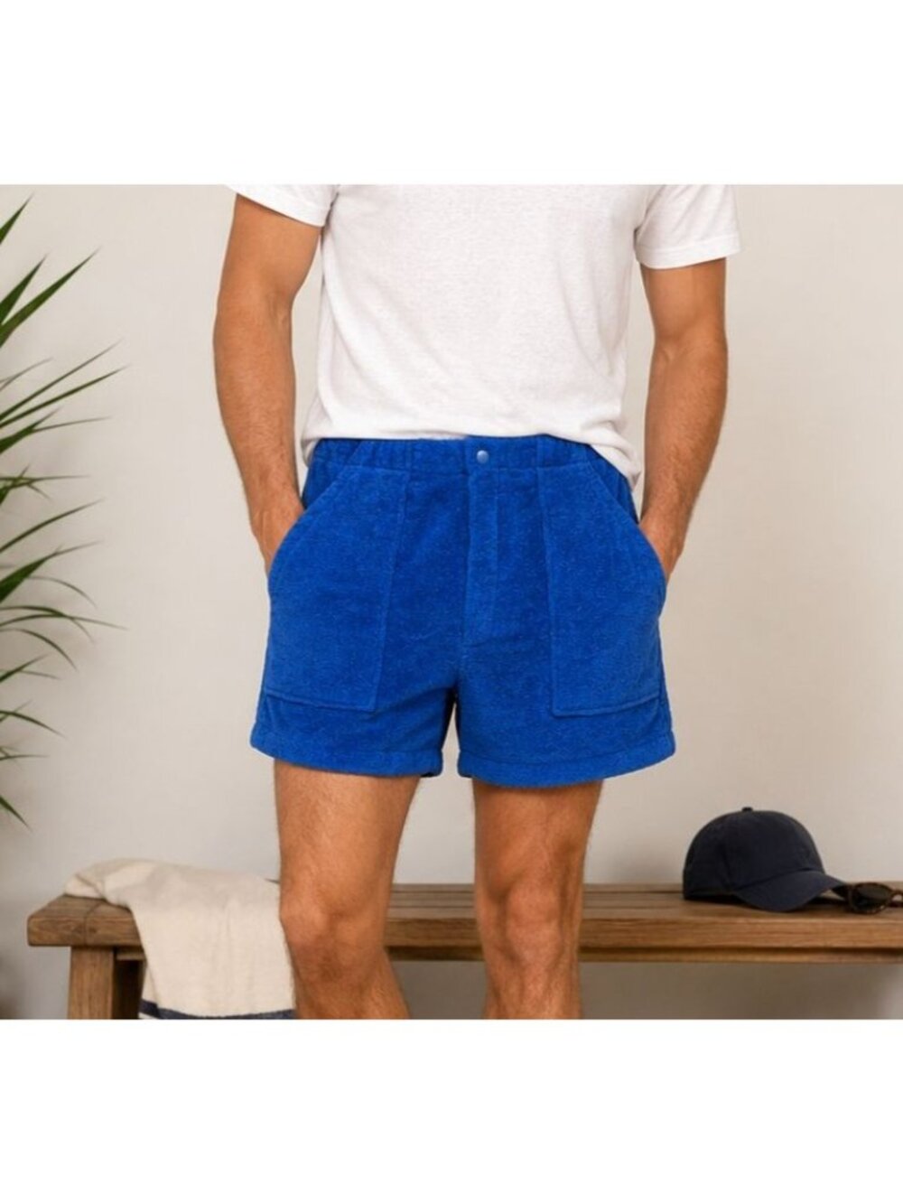 Vintage Royal Blue Terry Cloth Swim Trunks Shorts Made in USA